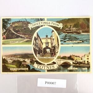 Vintage 1940s Postcard, Totnes Devon England River Steamer Norman Keep Fore St